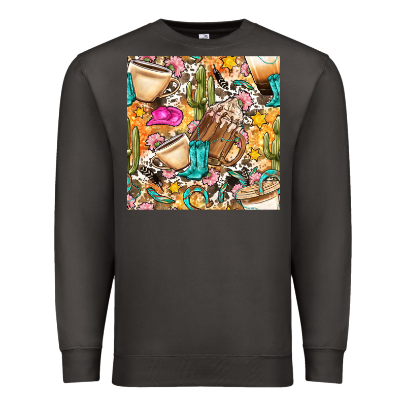 Western Cowgirl Coffee Cup With Cowhide Seamless Pattern Bbs Premium Sweatshirt by BundleAndBundleShop | Teevron