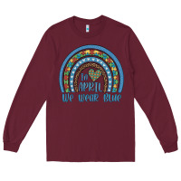 Burgundy in april we wear blue autism awareness leopard rainbow Long Sleeve Tee - Artiststas