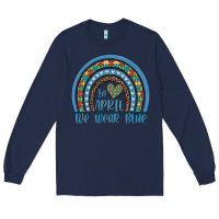 Navy in april we wear blue autism awareness leopard rainbow Long Sleeve Tee - Artiststas