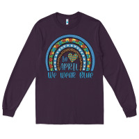 Plum in april we wear blue autism awareness leopard rainbow Long Sleeve Tee - Artiststas