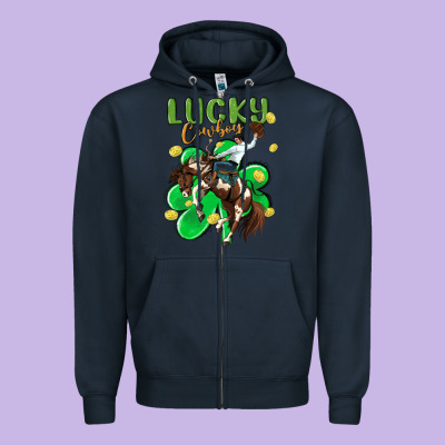 Lucky Cowboy Zipper Hoodie Designed By Maliassmallbusiness