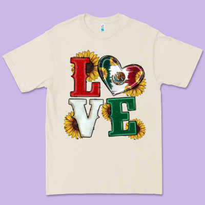 Premium Tee Mexican Flag With Sunflowers Love