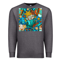 Charcoal Heather winter coffee cups and snow with plaid seamless pattern bbs Premium Sweatshirt - BundleAndBundleShop