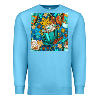 Ocean Blue winter coffee cups and snow with plaid seamless pattern bbs Premium Sweatshirt - BundleAndBundleShop