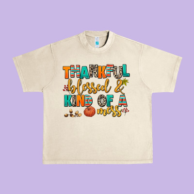 Thankful  Blessed And Kind Of A Mess Urban Heavy Tee Designed By Adodesignshop