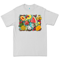 Dove Grey summer fruits background Premium Tee - BarkalooDesign
