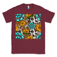 Burgundy western gemstone and sunflower seamless pattern Classic Tee - BundleAndBundleShop