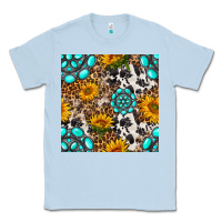 Dusty Blue western gemstone and sunflower seamless pattern Classic Tee - BundleAndBundleShop