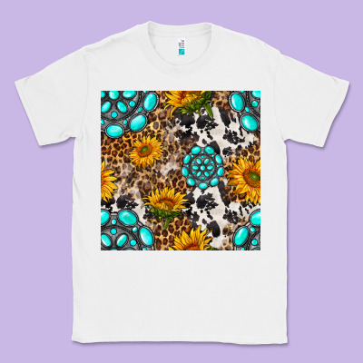 Western Gemstone And Sunflower Seamless Pattern Classic Tee Designed By Bundleandbundleshop