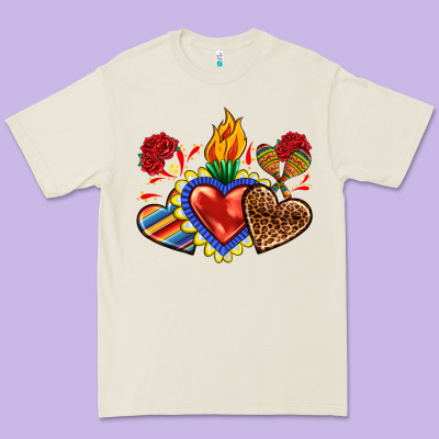 Premium Tee Sacred heart with leopard and serape heart