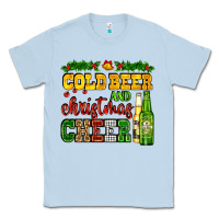 Dusty Blue cold beer and christmas cheer with beer bottles Classic Tee - AdoDesignShop