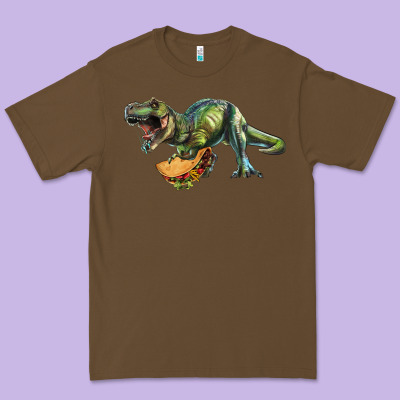 Premium Tee T-Rex dinosaur holding a taco