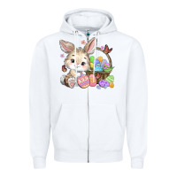 White easter bunny Zipper Hoodie - MaliasSmallBusiness