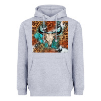 Heather Grey Western with bull skull Heavyweight Hoodie - NancyCooperArtShop