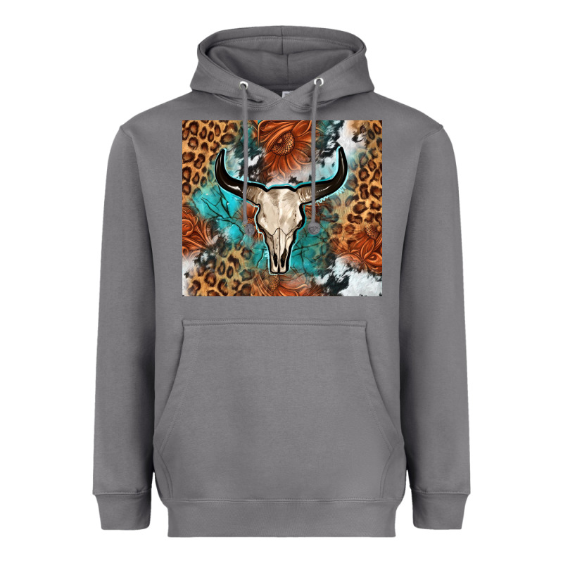 Western With Bull Skull Heavyweight Hoodie by NancyCooperArtShop | Teevron