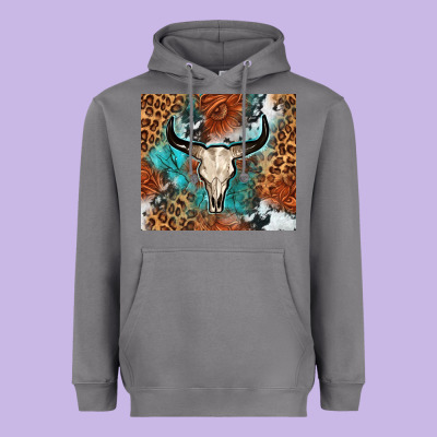 Western With Bull Skull Heavyweight Hoodie Designed By Nancycooperartshop