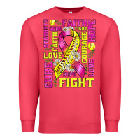 Breast Cancer Softball Ribbon Love Cure Fight Bbs Premium Sweatshirt | Teevron