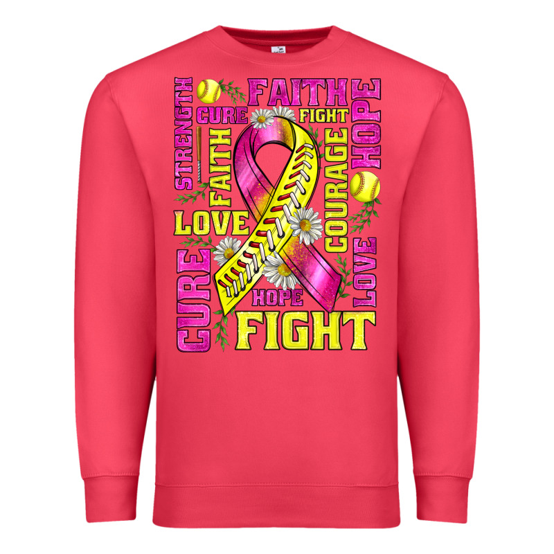 Breast Cancer Softball Ribbon Love Cure Fight Bbs Premium Sweatshirt by BundleAndBundleShop | Teevron