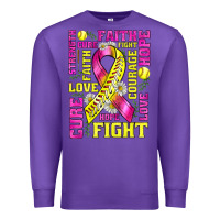Purple breast cancer softball ribbon love cure fight bbs Premium Sweatshirt - BundleAndBundleShop
