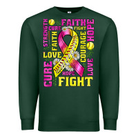 Sports Green breast cancer softball ribbon love cure fight bbs Premium Sweatshirt - BundleAndBundleShop