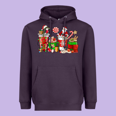 Santa Coffee Cups Heavyweight Hoodie Designed By Nancycooperartshop