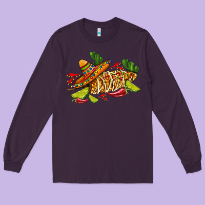 Mexican Elote Corn Sombrero Lime And  Cactus Long Sleeve Tee Designed By Adodesignshop