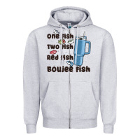 Heather Grey one fish two fish red fish boujee fish Zipper Hoodie - MaliasSmallBusiness