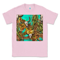 Bubblegum Pink western bull skull and cactus seamless pattern Classic Tee - BundleAndBundleShop