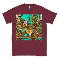 Burgundy western bull skull and cactus seamless pattern Classic Tee - BundleAndBundleShop