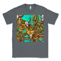 Charcoal Heather western bull skull and cactus seamless pattern Classic Tee - BundleAndBundleShop
