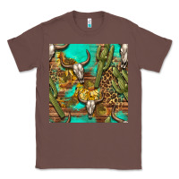 Chestnut western bull skull and cactus seamless pattern Classic Tee - BundleAndBundleShop