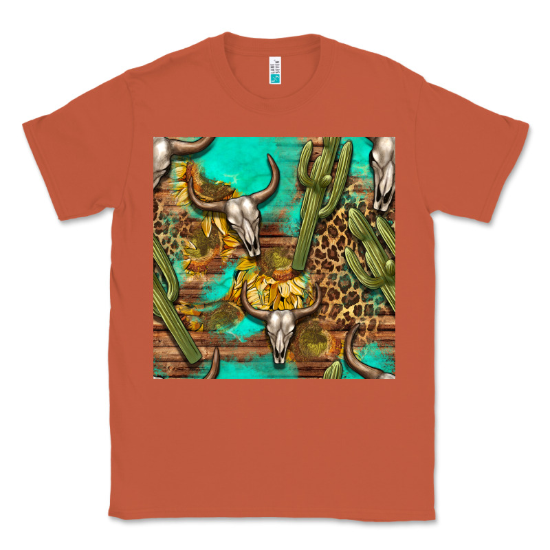 Western Bull Skull And Cactus Seamless Pattern Classic Tee by BundleAndBundleShop | Teevron