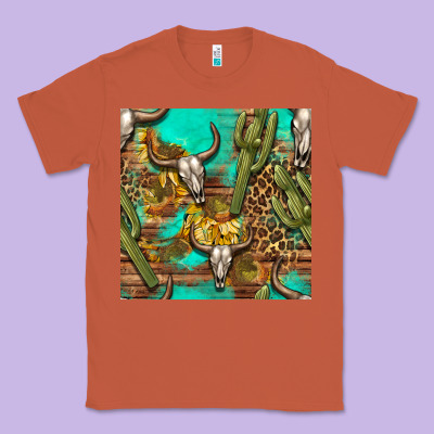 Western Bull Skull And Cactus Seamless Pattern Classic Tee Designed By Bundleandbundleshop
