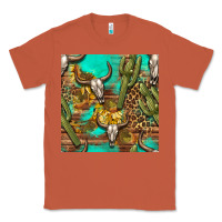 Copper western bull skull and cactus seamless pattern Classic Tee - BundleAndBundleShop