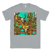 Heather Grey western bull skull and cactus seamless pattern Classic Tee - BundleAndBundleShop