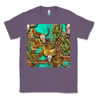 Lavender western bull skull and cactus seamless pattern Classic Tee - BundleAndBundleShop