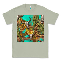 Matcha western bull skull and cactus seamless pattern Classic Tee - BundleAndBundleShop