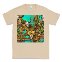 Mushroom western bull skull and cactus seamless pattern Classic Tee - BundleAndBundleShop