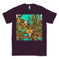 Plum western bull skull and cactus seamless pattern Classic Tee - BundleAndBundleShop