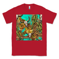 Red western bull skull and cactus seamless pattern Classic Tee - BundleAndBundleShop