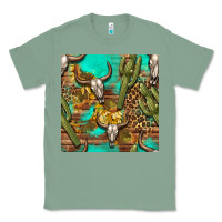 Sage western bull skull and cactus seamless pattern Classic Tee - BundleAndBundleShop