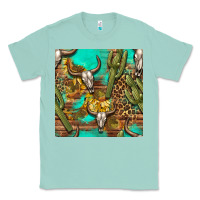 Seafoam western bull skull and cactus seamless pattern Classic Tee - BundleAndBundleShop