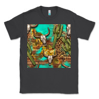 Smoke western bull skull and cactus seamless pattern Classic Tee - BundleAndBundleShop