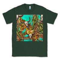 Sports Green western bull skull and cactus seamless pattern Classic Tee - BundleAndBundleShop