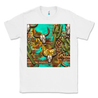 White western bull skull and cactus seamless pattern Classic Tee - BundleAndBundleShop