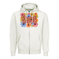 Oatmeal Heather choose happy Zipper Hoodie - MaliasSmallBusiness