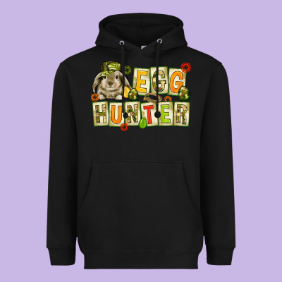 Egg Hunter With Camouflage Plate Letters Heavyweight Hoodie Designed By Nancycooperartshop