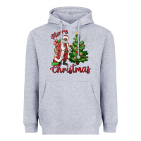 Heather Grey Merry Christmas Black Santa Heavyweight Hoodie - MaliasSmallBusiness