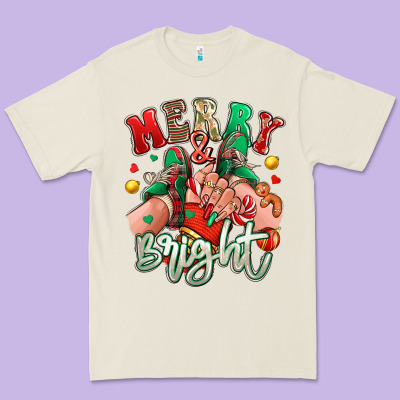 Premium Tee merry and bright caucasian girl sneakers