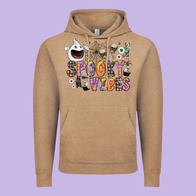 Spooky Vibes Vintage Hoodie Designed By Cowhidedigitalart